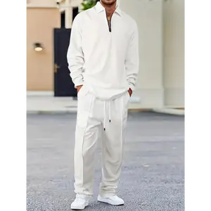 Comfortable 2-Piece Solid Color Knitted Set - Pullover Sweatshirt & Drawstring Pants For Daily Wear