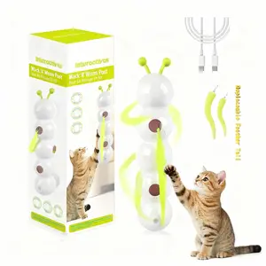 Interactive Cat Feather Toy Suction Cup Caterpillar Whack 'A' Prey with Automatic Fluffy Tail Teaser Motion Sensor USB Rechargeable，Perfect for Indoor Cats