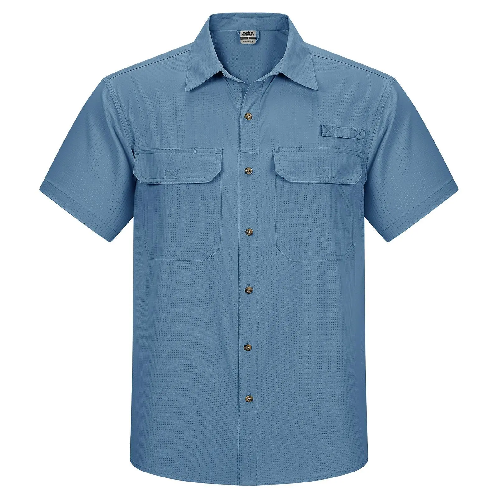 Outdoor Ventures Men's Lightweight Short Sleeve Fishing Shirt UPF 50 Button Down Quick Dry Cooling Hiking Travel Safari Shirt