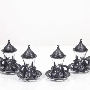 Arabic-Style Tea Cups Set of Six Pieces with Intricate Design and Elegant Saucers for Traditional Tea Lovers