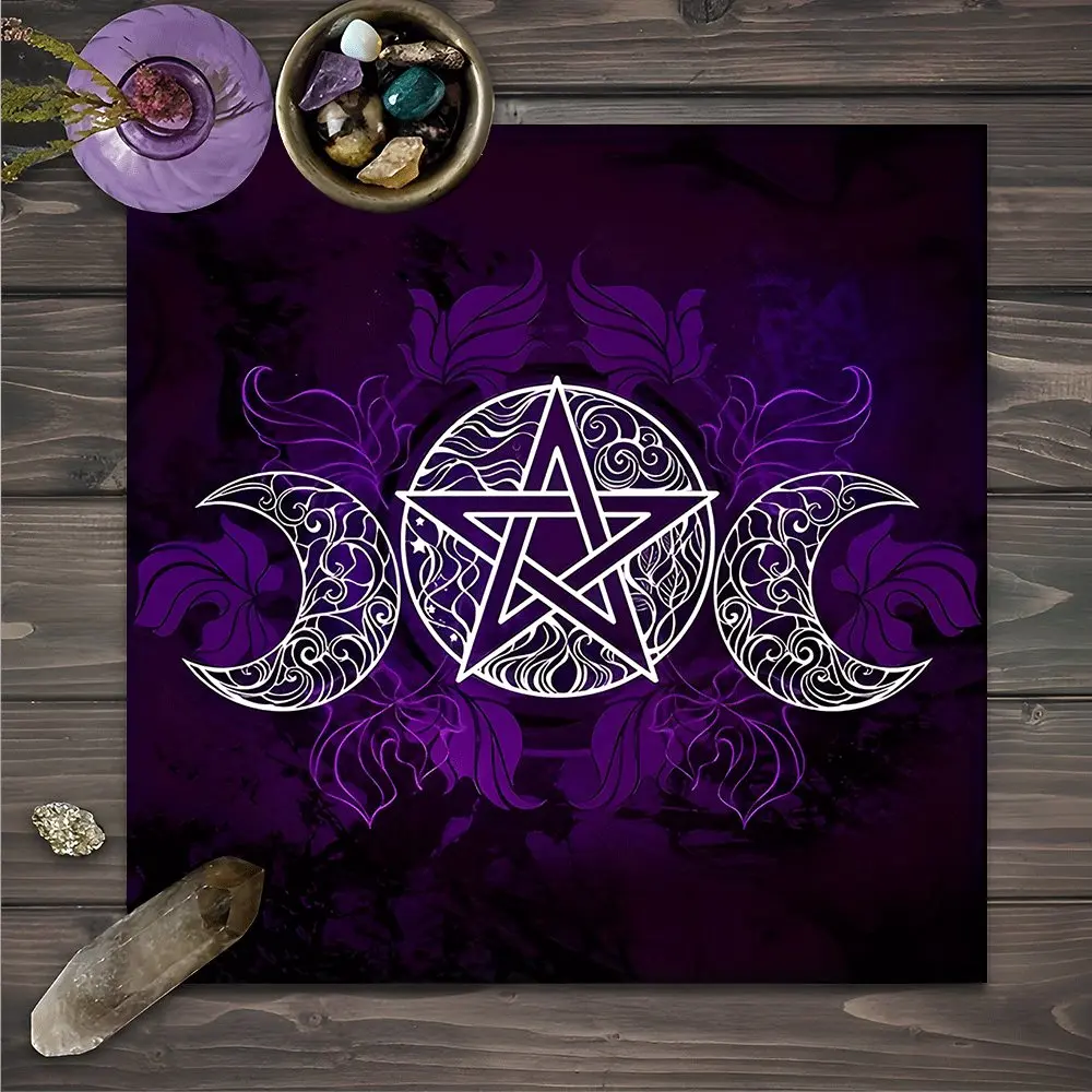 Mystical purple, Magical Atmosphere Star Moon Phase Design Square Tarot Tablecloth, Witch-style home decor Altar Cloth Multiple Sizes Polyester Fabric, Easy to Clean and Maintain Divination Cloth for Spreads & Rituals Gift for family and friends