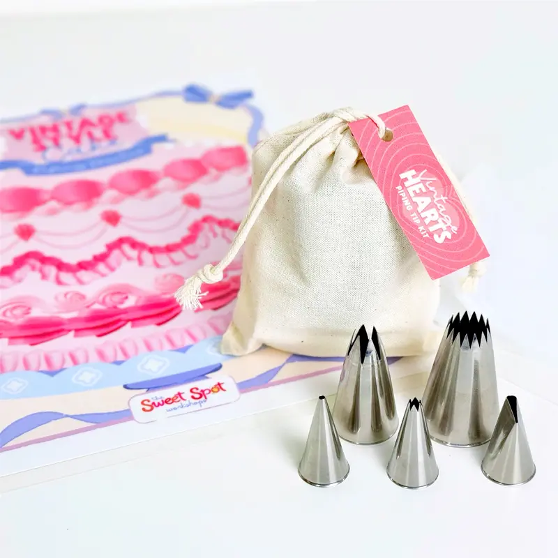 Vintage Cake Decorating Piping Practice Kit with 5 Nozzles, 8 Piping Bags, Durable Practice Sheet, & Free Video Guide Bakeware Reusable Gift Idea