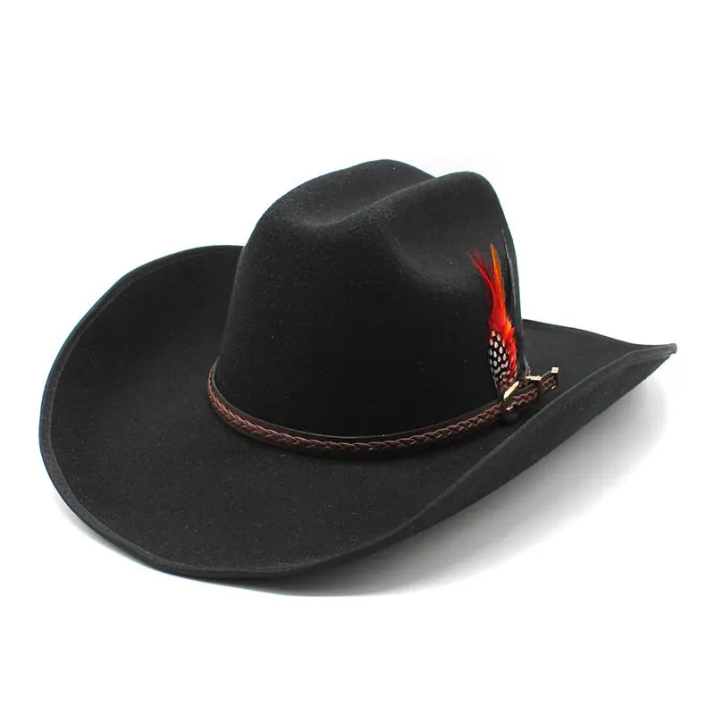 Premium Black Felt Cowboy Hat - Western Vibe Essential, Feather Acc., Western Ootd Piece, American Cowboy Style Accessory