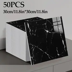 50pcs Faux Marble Wall Stickers Self-Adhesive Wallpaper, Home Decor for Living Room Bedroom Bathroom Toilet Shower