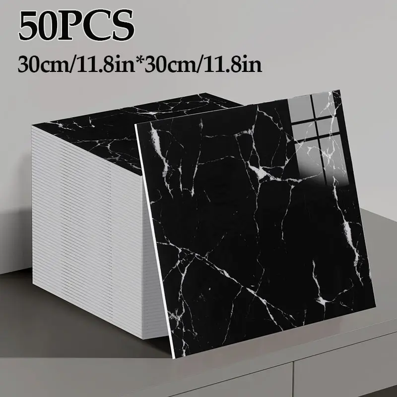 50pcs Faux Marble Finish Decorative Wall Stickers Self-Adhesive Marble Pattern Wallpaper, Home Decor for Living Room Bedroom Bathroom Toilet Kitchen Shower