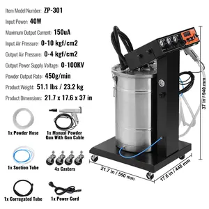 VEVOR Powder Coating System, 40 W 100KV Electrostatic Output Powder Coating Kit with 50L Powder Hopper, 450g Per Minute Powder Coating Machine with Spray Gun and Trolley Base, for Indoor and Outdoor