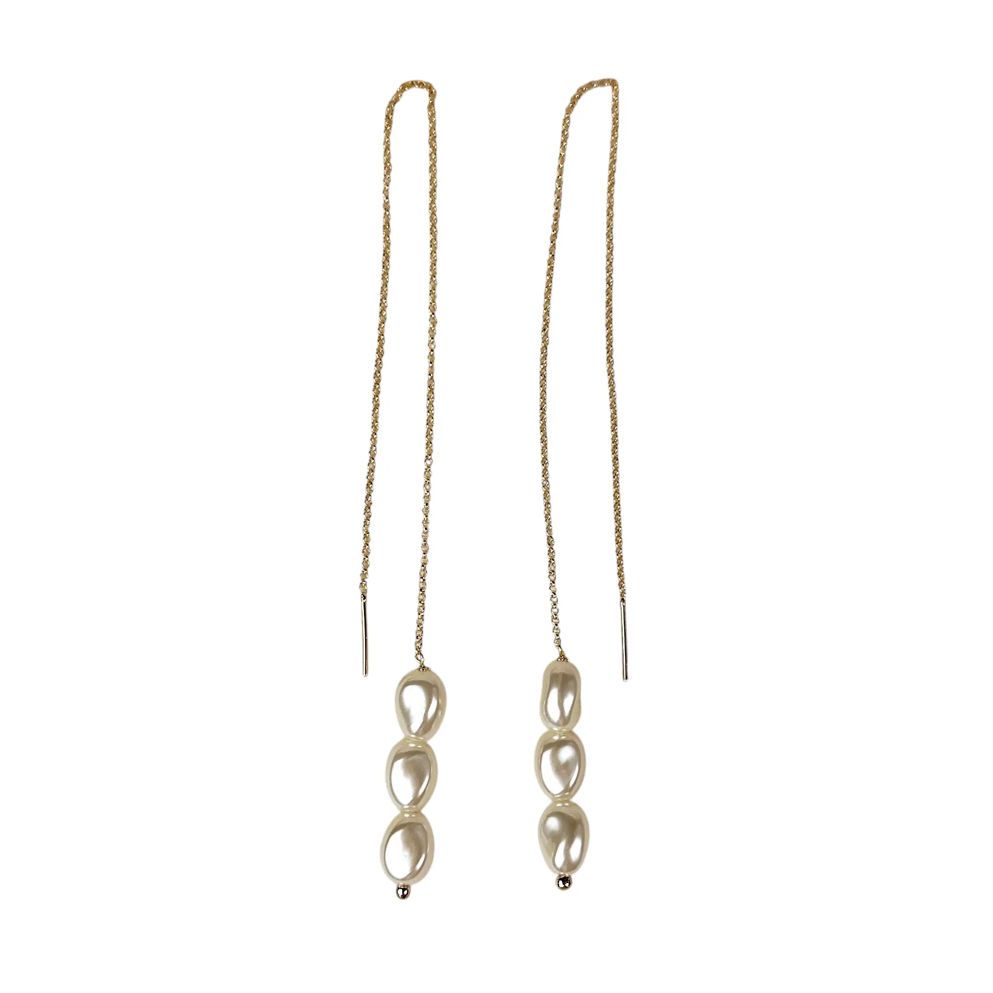 90mm Baroque Pearl Thread 18k Gold Filled Earrings