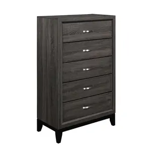 Contemporary Design Gray Finish 1pc Chest of Dovetail Drawers Polished Chrome Bar Pulls Bedroom Furniture