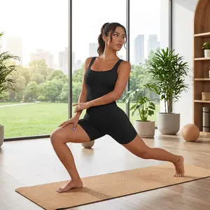 Women's Seamless Ribbed Square Neck Yoga Romper Jumpsuit - Workout Tank Top One Piece for Fitness Yoga Pilates Gym Comfortable Stretchy Breathable Activewear Perfect for Daily Exercise and Sports Activities