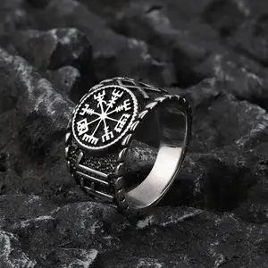 GTHIC Vegvisir and Runes Stainless Steel Viking Ring Norse Accessories for Daily Wear