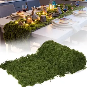 Fake Moss Table Runner for Decor, 12" x 71" Soft Fluffy Faux Moss Mat, Artificia Dark Green Moss Roll Fake Grass for Crafts, Fairy Garden, Enchanted Forest, Wedding, Party, DIY Table Centerpieces