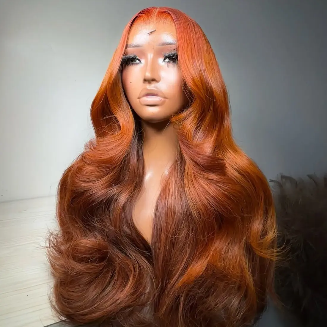 13x4 Lace Front Human Hair Wig Shiny Orange Colored Body  display picture 3