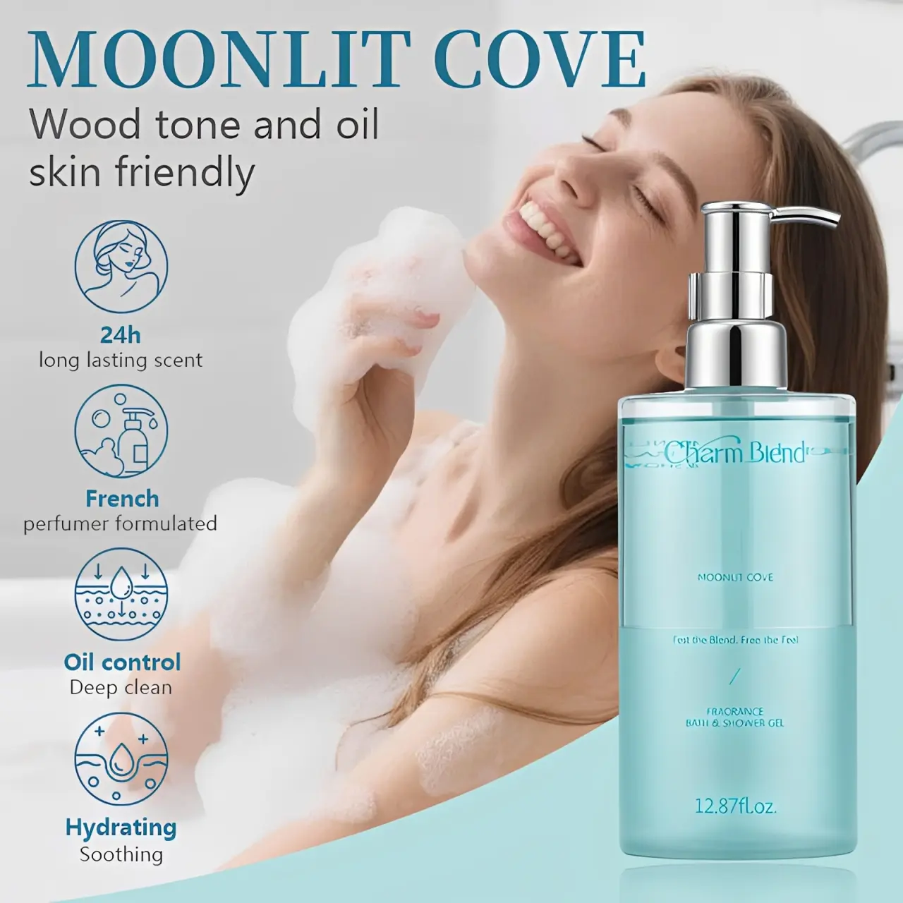 Vanilla & Citrus Scented Body Wash Cleanser - 12.87 oz Salon-Quality Body Care Foam, Long-Lasting Aroma, Hydrating, Fresh and Clean, For Dry & Sensitive Skin, Single Bath & Shower Product