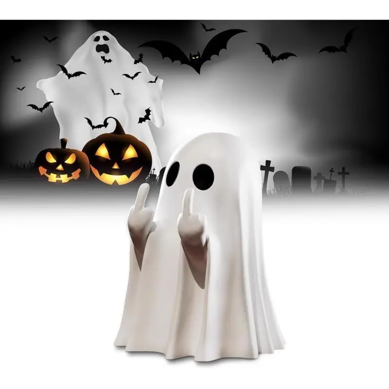 Halloween Ghost Statue - Spooky Vintage Ghost Shape Resin Middle Finger Decoration, Cute and Trendy Indoor-Outdoor Home Porch Ornament (1 Statue)