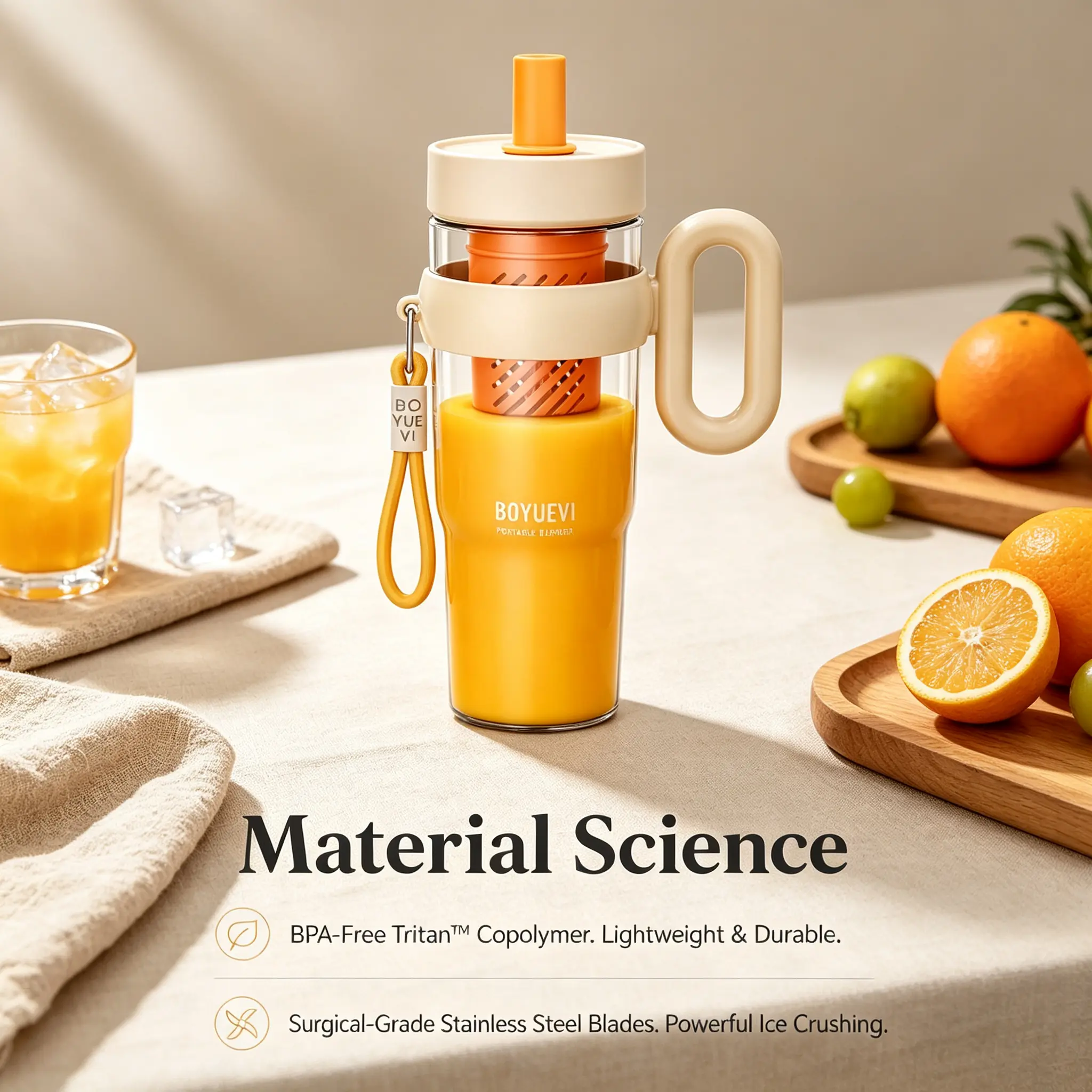 BOYUEVI Compact Portable Blender, 1000ml Large Capacity BPA-Free Tritan Cup, USB Rechargeable Ice-Crush Blender for Protein Shakes, Fresh Juice, Gym & Home