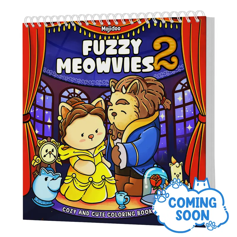 Mojidoo Fuzzy Meowvies 2 Cozy Movie-Inspired Cat Coloring Book for Adults & Cinephiles 30+ Unique Pages Bold Designs Single-Sided Printing 8.5 x 8.5 Inches