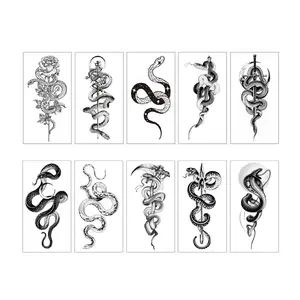 10 Pack Snake Temporary Tattoo Stickers, Black Mamba, King Cobra, Flower Totem Designs, Waterproof (2.67x5.51 Inch), Color and Design may vary