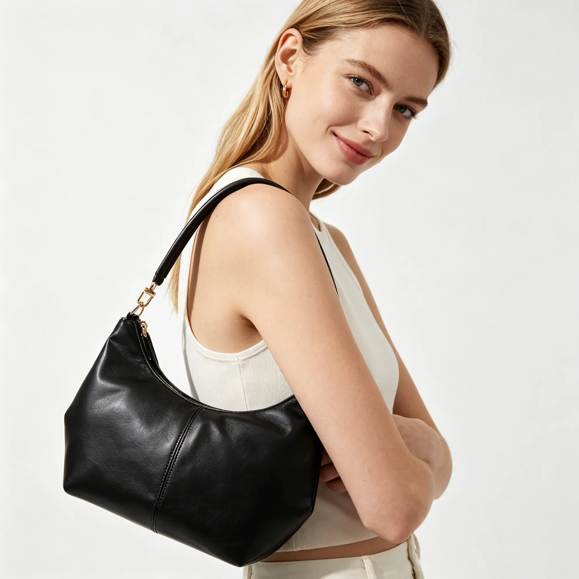 Carrypop Crescent Hobo Purse for Women, Modern Vegan Handbag with Top Zipper, Convertible Crossbody Everyday Bag, Ideal Gifts for Women, Crossbody Bag Black, Adjustable Strap Bag