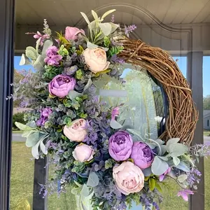 Simulated Peony Half Moon Decorative Wreath, Plastic Material Flower Ring for Home & Office Decor, Perfect for Mother's Day & Easter