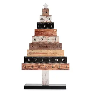 Lillian Vernon Wooden Christmas Ruler Tree Shelf & Table Sitter Sign, Seasonal Tabletop Decorations & Rustic Indoor Home Decor, 12” Tall, MDR & Wood Gift Farmhouse Decorating Living Room