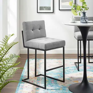 Modway Privy Black Stainless Steel Upholstered Fabric Bar Stool in Black Light Gray