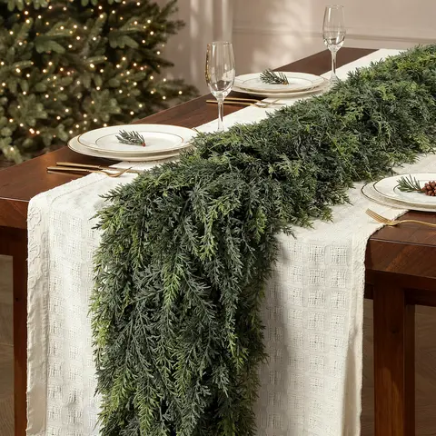 SHareconn 6/9/12/18FT PE Material Real Touch Traditional Artificial Cedar Garlands - Christmas Home Decor for Mantel, Window, Casual Festive Decorations, Indoor/Outdoor Gift