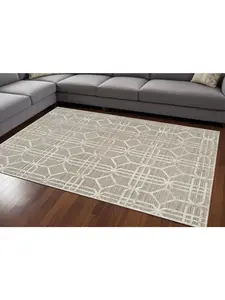 212 MAIN Modern Machine-Woven Abstract Rectangle Area Rug, 8x11 ft, Beige & Brown Distressed Design, Stain-Proof, for Indoor Use