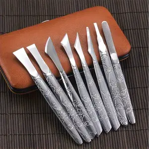 A Set of Eight Orchid Patterns Pedicure Knife. Pedicure Knife Tools Foot Peeling Scraper Endogenous Nail File Dead Skin Hard Skin, High Manganese Steel Pedicure Knife Foot Peeling Dead Skin Scraper
