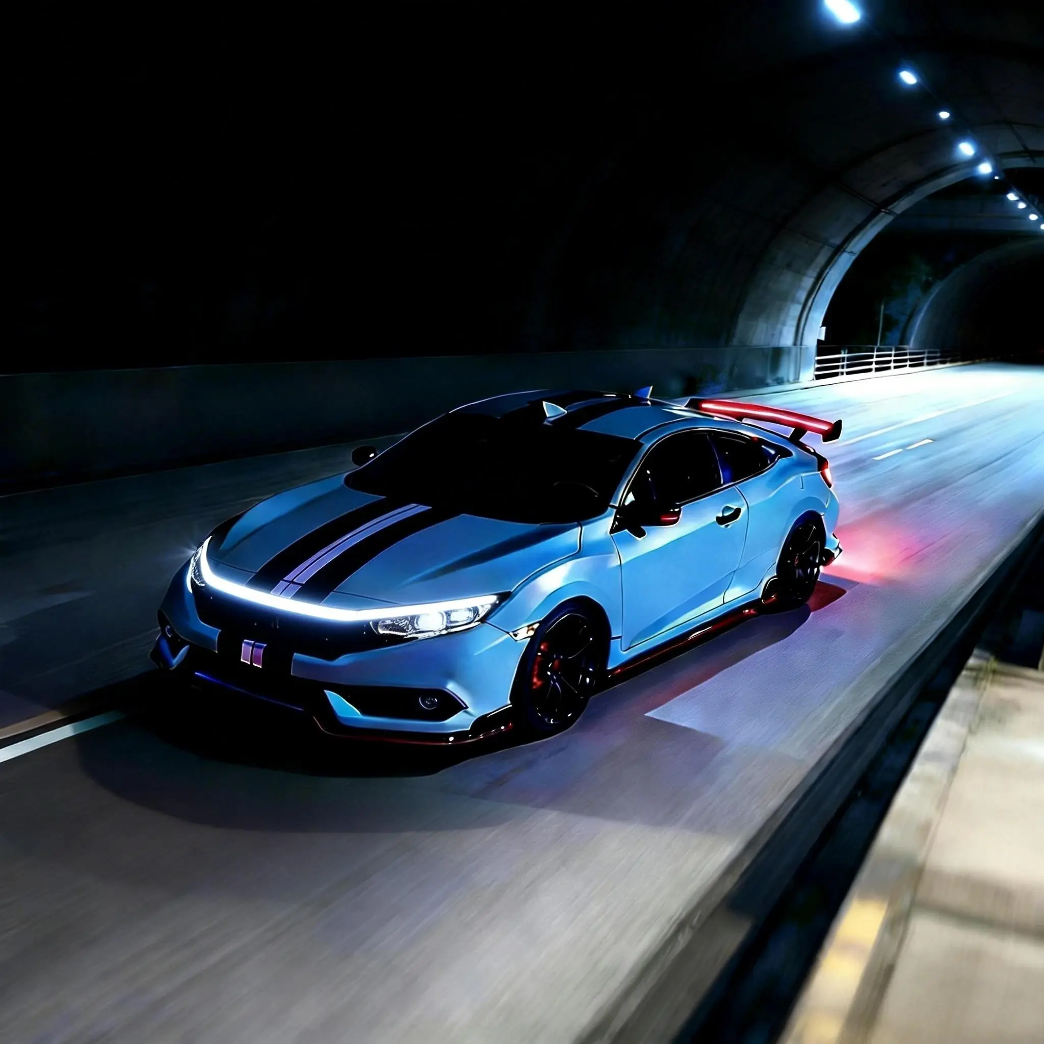 White hood lights + Red Carbon Fiber Tail Light