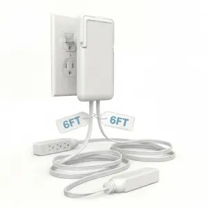 Patented Ultra-Thin Outlet Concealer with Cord Concealer Kit, Flat Extension Cord with Multi Outlets Power Strip, Ideal for Home Improvement, Hide Bulky and Messy Cords
