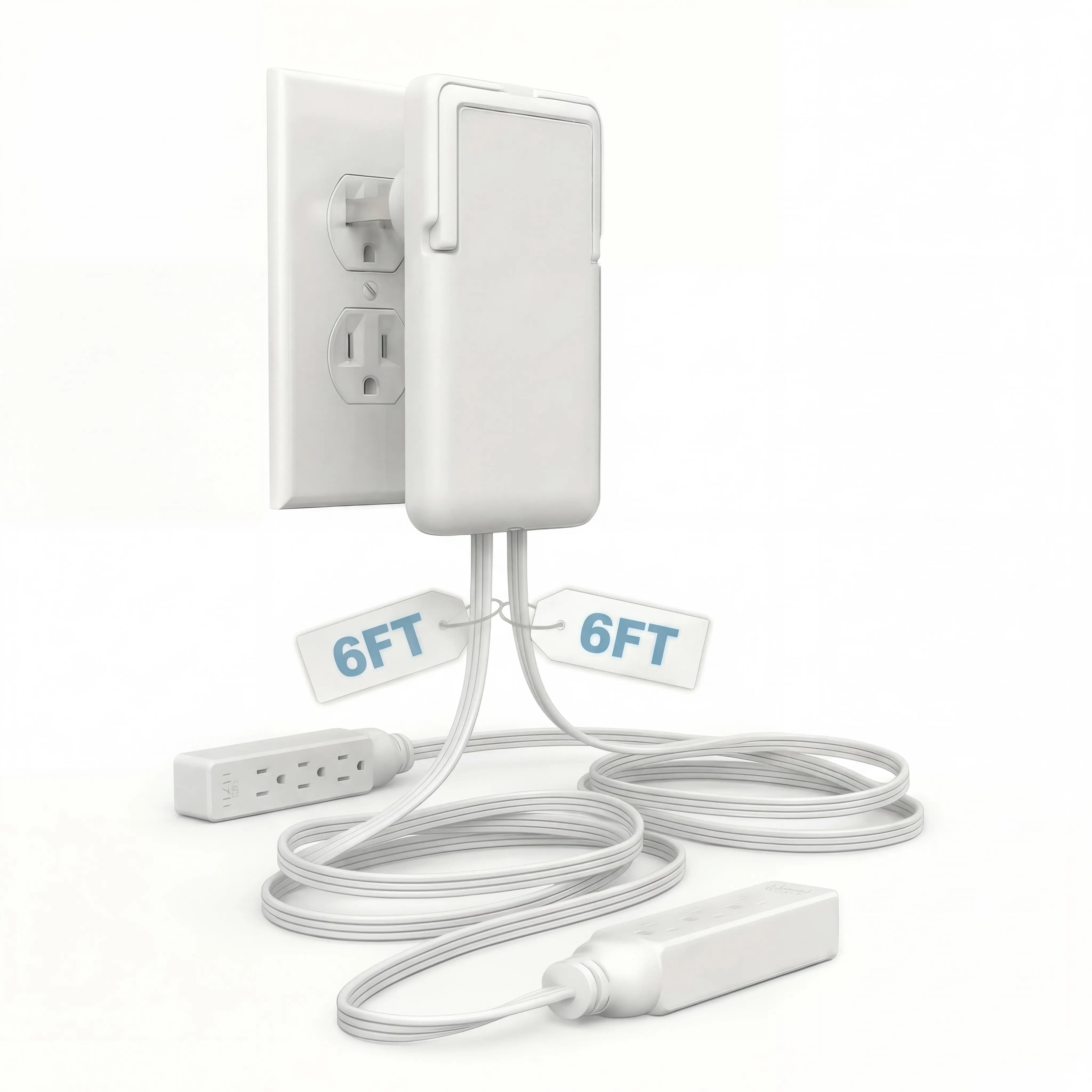 Patented Ultra-Thin Outlet Concealer with Cord Concealer Kit, Flat Extension Cord with Multi Outlets Power Strip, Ideal for Home Improvement, Hide Bulky and Messy Cords