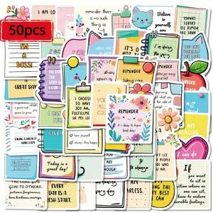 50 Unique Self-Affirming Motivational Stickers, DIY Vinyl Self-Stick Decorative Aesthetic Stickers, Glossy Vinyl Sticker, Perfect for Trucks, Bottles, Laptops, Journals