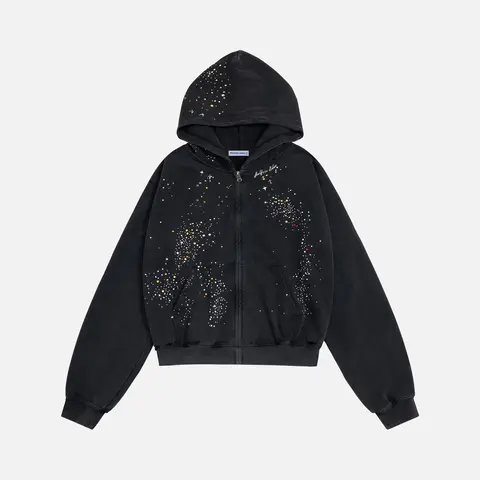 Aelfric Eden Hotfix Rhinestone Star Zip Up Hoodie Vintage Washed Hoodies Streetwear Hooded Sweatshirts Jackets Unisex zip up hoodie