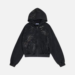 Aelfric Eden Hotfix Rhinestone Star Zip Up Hoodie Vintage Washed Hoodies Streetwear Hooded Sweatshirts Jackets Unisex zip up hoodie,father'sdaygifts