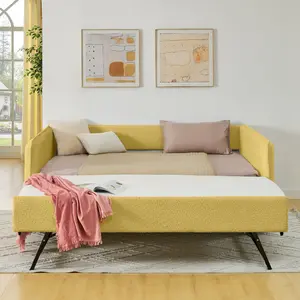 Full Size Daybed with Twin Size Pop-up Trundle, Upholstered Tufted Sofa Bed, Modern Extendable Boucle Sofa Bed, Easy Assembly, No Box Spring Required, for Living Room and Bedroom, Yellow