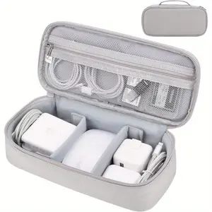Electronic travel storage bag, portable cable charger storage box, suitable for external power supply and mobile hard drive, Travel Organizer Bag (light gray)