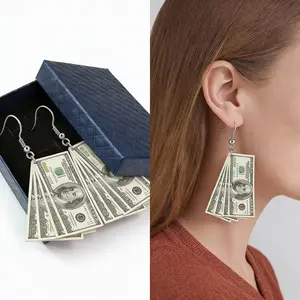 Jelwery Dollar Sign Earrings for Women - Unique Lightweight Acrylic Retro 100 Dollar Bill Money Symbol Dangle Statement Earrings