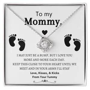 To My Mommy, Mom to Be, Pregnancy Baby Shower Gift, Mothers Day, Baby Feet - Love Knot Necklace - 14k and 18K over stainless less pendant