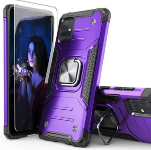 for Galaxy A71 5G Case with Tempered Glass Screen Protector,Hybrid Drop Test Lightweight Cover with  Mount Kickstand Slim Fit Protective Phone Case for Galaxy A71 5G,Purple