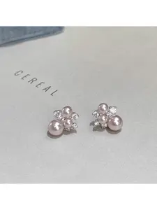 Manta Rose Pearl Earrings for Women Hypoallergenic CZ Stud Earrings Elegant Daily Jewelry Gift