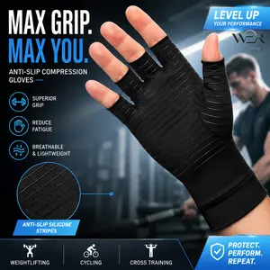 Anti-Slip Compression Gloves | Weightlifting Gym Gloves | Fingerless Workout Gloves with Grip | Cycling Cross Training Gloves | Silicone Grip Training Gloves for Men Women