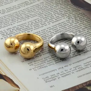 Polished Beaded Ball Ring for Women – Stainless Steel Minimalist Stackable Ring, Trendy Everyday Jewelry