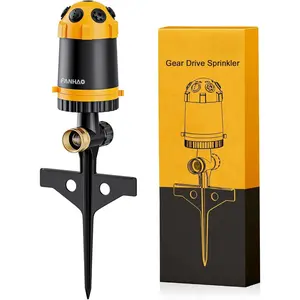 Gear Drive Lawn Sprinkler with Metal Spike Base, 6- Heavy Duty Water Sprinkler System, Multi-Adjustable Irrigation Sprinkler for Large Yard Area Watering, Garden  and Flower Bed