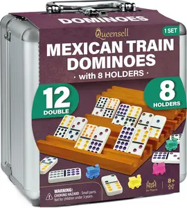 Mexican Train Domino Game Set with 8 Domino Holders- Board Games for Game Night and Family Fun