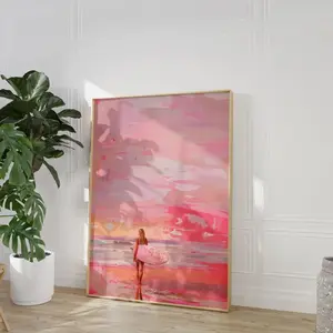[Sale off up to 65%][Free Ship][No Frame] Coastal Cowgirl Aesthetic, Vintage Beach Poster, Abstract Coastal Beach Painting, Preppy Pink Apartment Decor, Pink Printable Wall Art 2