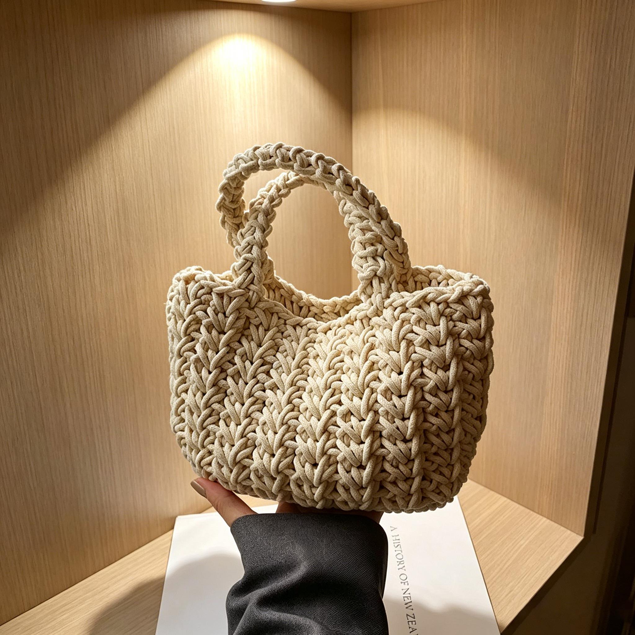 Korean style hand-woven cotton yarn bag, new style, handmade, beach vacation style, versatile women's bag.