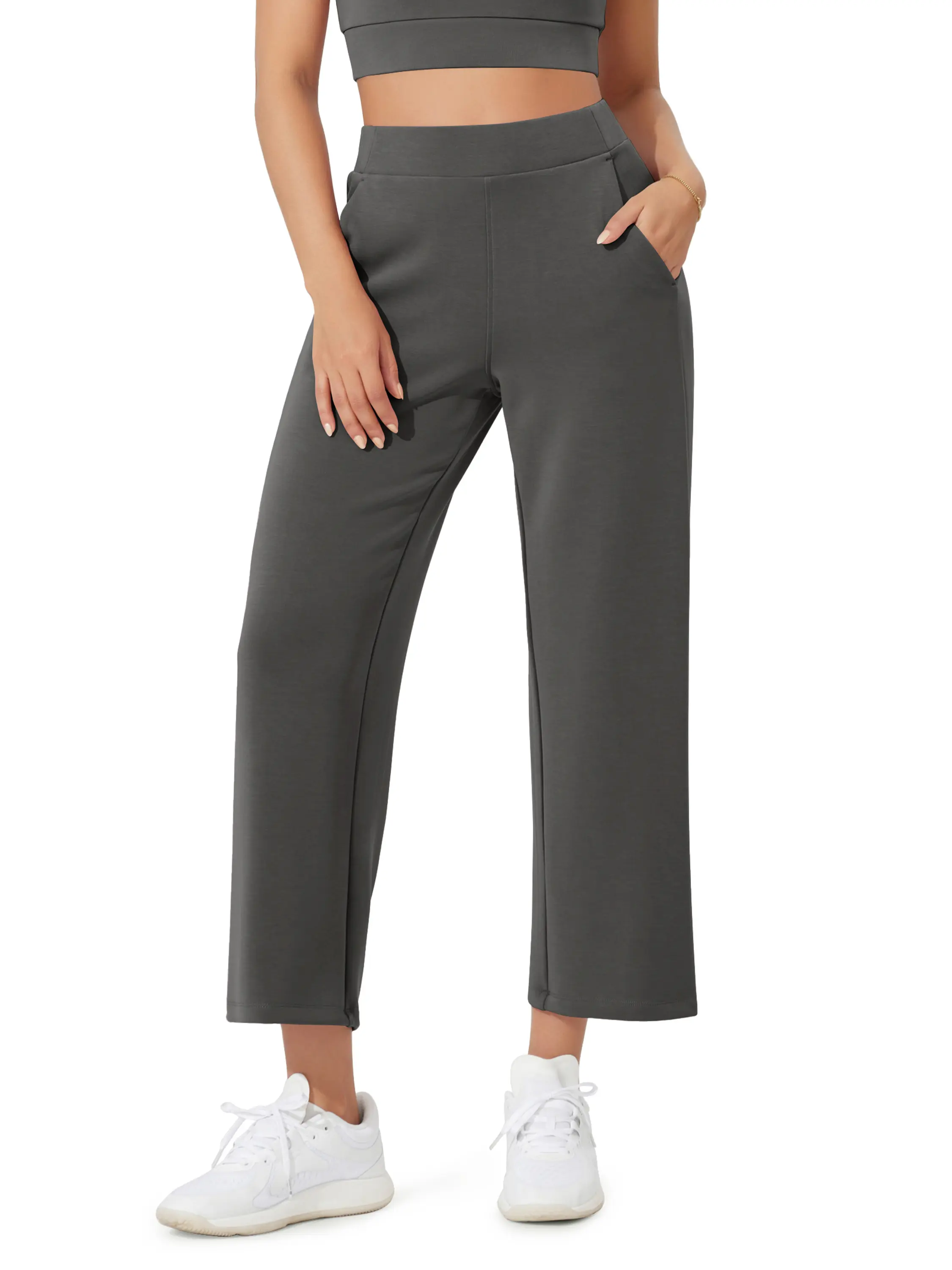 ODODOS Women's Soft Casual Wide Leg Cropped Pants - High Waist Spandex Blend Modal-Elastane Polyester Fabric, 25 Inches, Elastic Waist, Side Slant Pockets, Casual Street Effortless Look, Halloween-Thanksgiving Wear, Valentines Day, Holiday