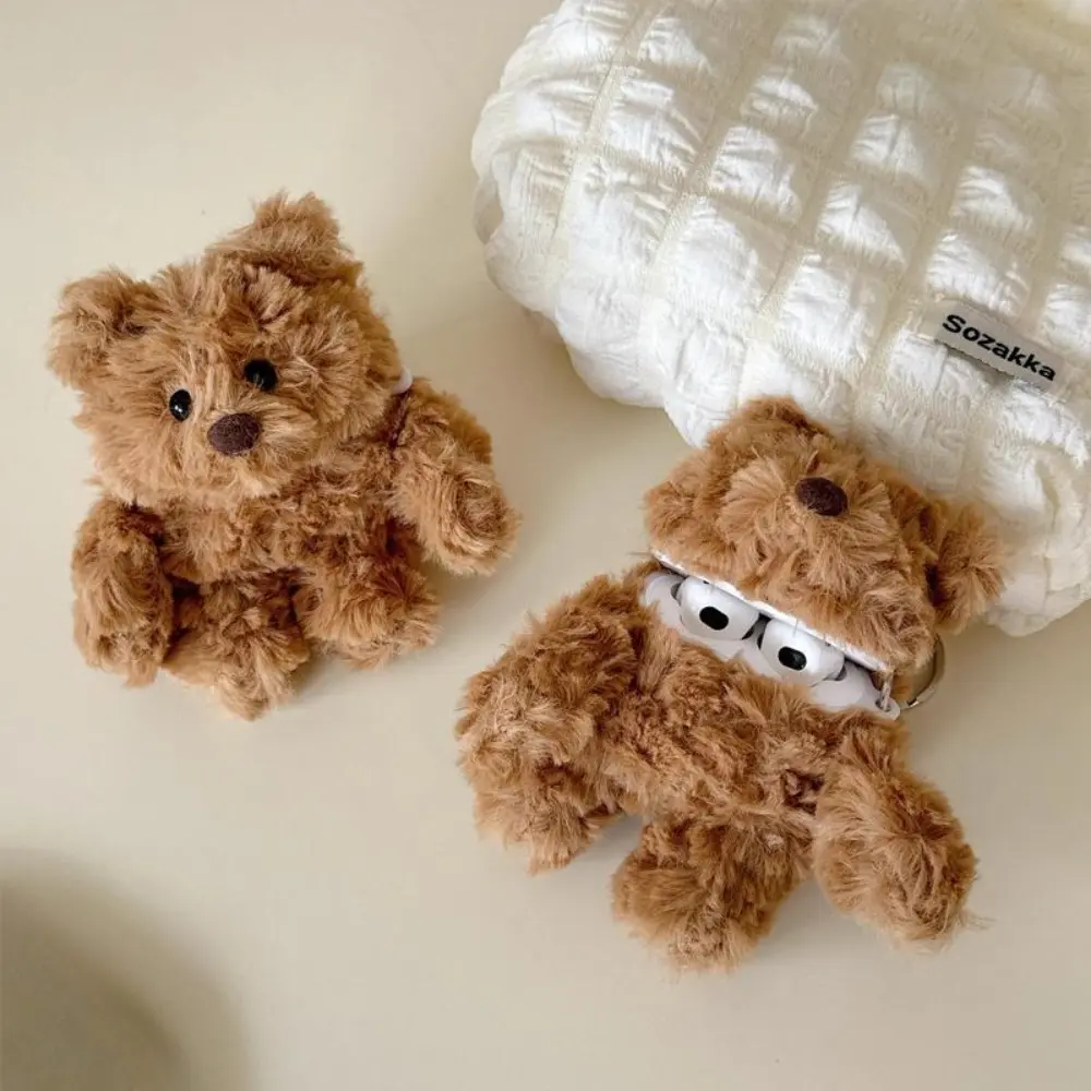 Plush Cute Brown Bear with Chain Drop Proof Wireless Bluetooth Headset Case for Airpods1/2/3/4/pro Fashion Earphone Accessories