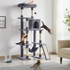 【Valentine Gift】Yaheetech 63 Inches Multi-Level Cat Tree with Sisal Scratching Posts, Condo, Hammock, Dangling Ball, and Extended Platform for Cats to Play and Sleep - Scratcher