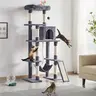 【On Sale】 Yaheetech 63-Inch Modern Multi-Level Cat Tree, Natural Sisal Scratcher, Kitten Condo, Hammock, Extended Platform, Dangling Ball & Rope, 30.5″ L × 19″ W × 63″ H, Pet Furniture for Play, Rest & Exercise